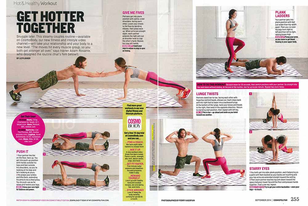 cosmopolitan spread with man and woman in fitness gear